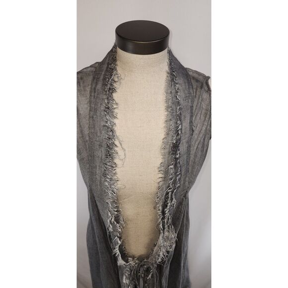 Hazel Brown Sleeveless Fringed Grey Cardigan Size Small - Picture 6 of 7